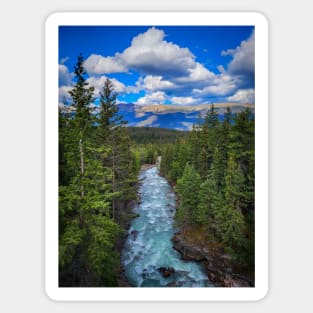 Jasper National Park River Flowing Towards the Mountains V1 Sticker